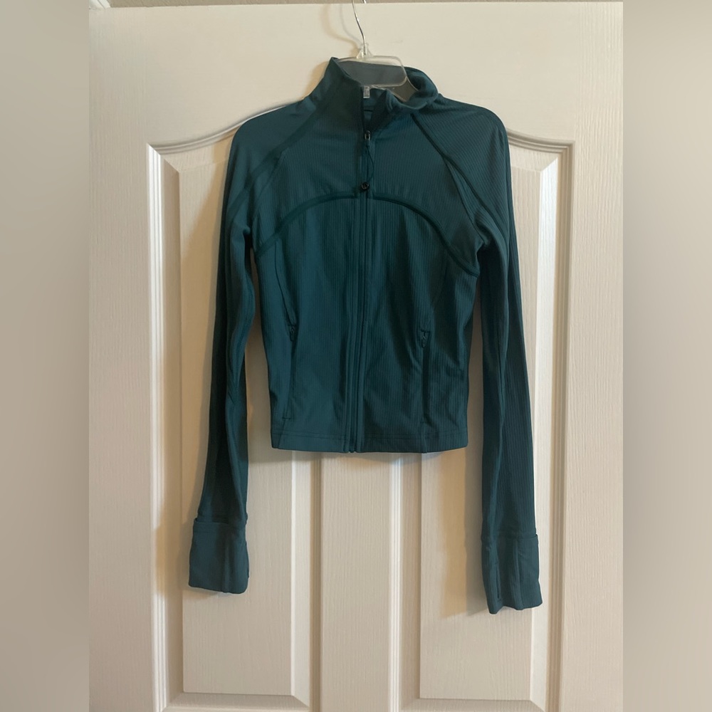 Green Blue Ribbed Nulu Cropped Define Jacket
